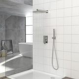 Dual Shower Head - 12 Inch Wall Mounted Square Shower System with Rough-in Valve, Brushed Nickel W124381738