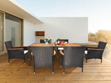 7 Piece Patio Dining Set, Outdoor Patio Conversation Set with Acacia Wood Table Top and Rattan 57865611