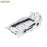 Twin Size Race Car-Shaped Platform Bed with Wheels, White WF297945AAK