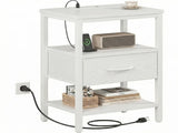 Bedside Table Charging Station Nightstand with USB/C Ports, Adjustable Drawers, 3-Tier Storage Shelf 76244794