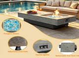 Rectangle Propane Fire Pit Table, Modern 2in1 Outdoor Firepit Table with 3Level Adjustable Height W853P553906