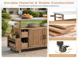 54.33" Farmhouse Rolling Outdoor Kitchen Cart, Solid Wood Frame with Stainless Steel Top, Spice N767P528183A