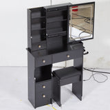Small Size Left Drawer Desktop Vanity Table Cushioned Stool, 2 AC2 USB Power Station, Hair dryer W936P226037