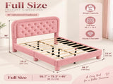 Full Size Upholstered Platform Bed Frame with 46" Tufted Boucle Headboard, Wooden Slat Support, 01696161