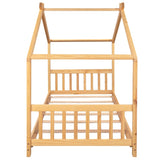 Twin Size House Platform Bed with Headboard and Footboard,Roof Design,Natural WF284064AAD