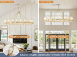 61.4' Gold Wagon Wheel Chandelier With 24 Lights Kit , Pendant Light with Seeded Glass W5008P543993