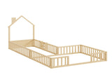 Twin and Full Size Solid Wood Montessori Floor Bed, House Shaped Frame with Safety Guardrails, W5767P546848