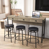 3-Drawer Long Dining Table Set with Power Outlets, Bar Kitchen Table Set with Circular PU Stools, W757134230