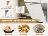 White Mobile Kitchen Island Cart with Drop-Leaf Design, Lockable Universal Wheels & Trash Storage 84900576