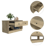 ZNTS Light Oak Rectangle 2-Shelf 2-Drawer Storage Bench B06280461