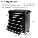 ZNTS 7 Drawers Rolling Tool Chest with Wheels, Portable Rolling Tool Box on Wheels, Tool Chest Organizer W1239137226