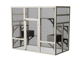 Large Outdoor Gray Wooden Catio Solid Wood Cat Enclosure with 5 Platforms & 2 Resting Boxes, W773P321839