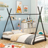 Metal Twin Size House Platform Bed with Triangle Structure, Black WF307193AAB
