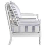 White and Navy Upholstered Stripe Accent Chair B062P145435