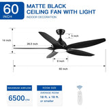 ZNTS 60 In Intergrated LED Ceiling Fan Lighting with Black ABS Blade 20365383