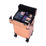 ZNTS 4-in-1 Draw-bar Style Interchangeable Aluminum Rolling Makeup Case-Rose Gold 70986434