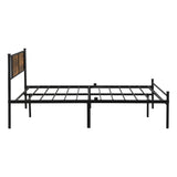 Full Size metal bedframe,Headboard with wood panel decoration,black 27810014