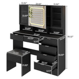 Large Vanity Table Set with LED Lighted Mirror, Vanity Desk with Charging Station, Makeup Table with 73192852