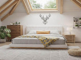Solid Rubber Wood Platform Bed with Upholstered Headboard, Modern Tufted Design, Sturdy Slat N769P387939W