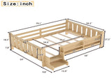 Full Size Floor Bed with Storage Bookcases, Solid Wood Kids Floor Bed with Cute Stairs and W1580P430186