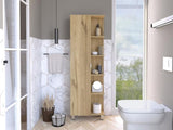 Urano Mirror Linen Cabinet, Four Interior Shelves, Five External Shelves -Light Oak B20091989