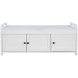 Storage Bench with 3 Shutter-shaped Doors, Shoe Bench with Removable Cushion and Hidden Storage 70290505