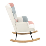 ZNTS Rocking Chair with ottoman, Mid Century Fabric Rocker Chair with Wood Legs and Patchwork Linen for W561P175989