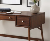 Brown Finish Stylish Writing Desk Storage Drawers Nickel Knob Hardware Walnut Veneer Wood Furniture B01146475