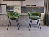 26" Bar Chair Linen Woven Bar Stool Set of 2,Black legs Barstools No Adjustable Kitchen Island 80680891