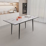 ZNTS 47" expandable to 63" inch MDF square white marble patterned dining table, modern industrial kitchen W2189P174790