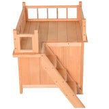 ZNTS Natural Wood 2-Level Wooden Cat House with Lockable Wire Door 15770241