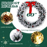 60in Pre-lit Snow Flocked Christmas Wreath, Lighted Artificial Xmas Wreath with 220 Warm White 64702689