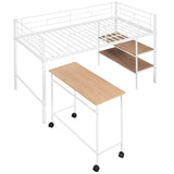 ZNTS Twin Size Metal Loft Bed with Desk and Shelves,White MF292498AAK