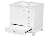24" Bathroom Vanity with Sink and Drawers, White Freestanding Vanity Cabinet with Ceramic Top and 00086938