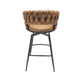 28" Technical Leather Woven Bar Stool Set of 2,Black legs Barstools No Adjustable Kitchen Island 97030525
