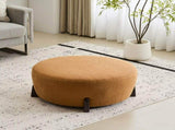 Modish Round Ottoman Boucle Top with Splayed Rubber Wood Legs, Pumpkin Orange N769P346256O