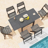 Retractable outdoor dining table, gray patio table for 4-6 with Aluminum Frame 53682581