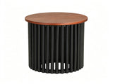Mid-Century Modern Round Coffee Table, Natural Acacia Wood Side Table with Walnut Wood-Grain Finish, 40168579