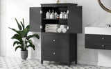 ZNTS Bathroom Storage Cabinet, Cabinet with Two Doors and Drawers, Adjustable Shelf, MDF Board, Black N725P188460B