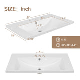 ZNTS 30" Single Bathroom Vanity Top with White Basin, 3-Faucet Holes, Ceramic, White N725P171538K