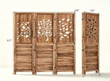 3 Panel Paulownia Wood Folding Room Divider, Tree Leaf Cutout Top & Louvered Lower Panel 43494743