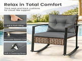 3-Piece Outdoor PE Rattan Rocking Chair Conversation Set with 2-Tier Glass Coffee Table, Heavy Duty 79877072