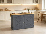 Dark Gray Farmhouse Kitchen Cart Rolling Island with Drop Leaf Wood Breakfast Bar, 2 Drawers & 66956079