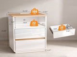 High Gloss White & Oak Two-Tone Nightstand, RGB Light, US Power Outlet, 2 Drawers 37462022