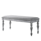 Salines Upholstered Turned Leg Dining Bench, Rustic White T2574P164620