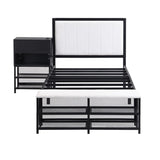Twin size Metal Platform Bed with Two-Tier Storage Shelves, Wooden Storage Cabinet, Black N737P199330B