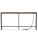 63" Console Table with US Standard Power Outlet, Melamine MDF Tabletop & Black Metal Frame, Rustic 43994043