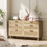 51" Rattan Dresser with Drawers, 6 Drawer Dresser for Bedroom, Clothes Storage Cabinet for Bedroom, W757P209506