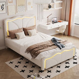 Twin Size Upholstered Platform Bed with Curve Shaped and Height-adjustbale Headboard,LED Light WF323748AAK