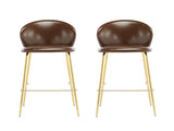 Kira Indoor Upholstered Bar Stool, Dark Brown Faux Leather with Metal Frame, Set of 2 N775P263305D
